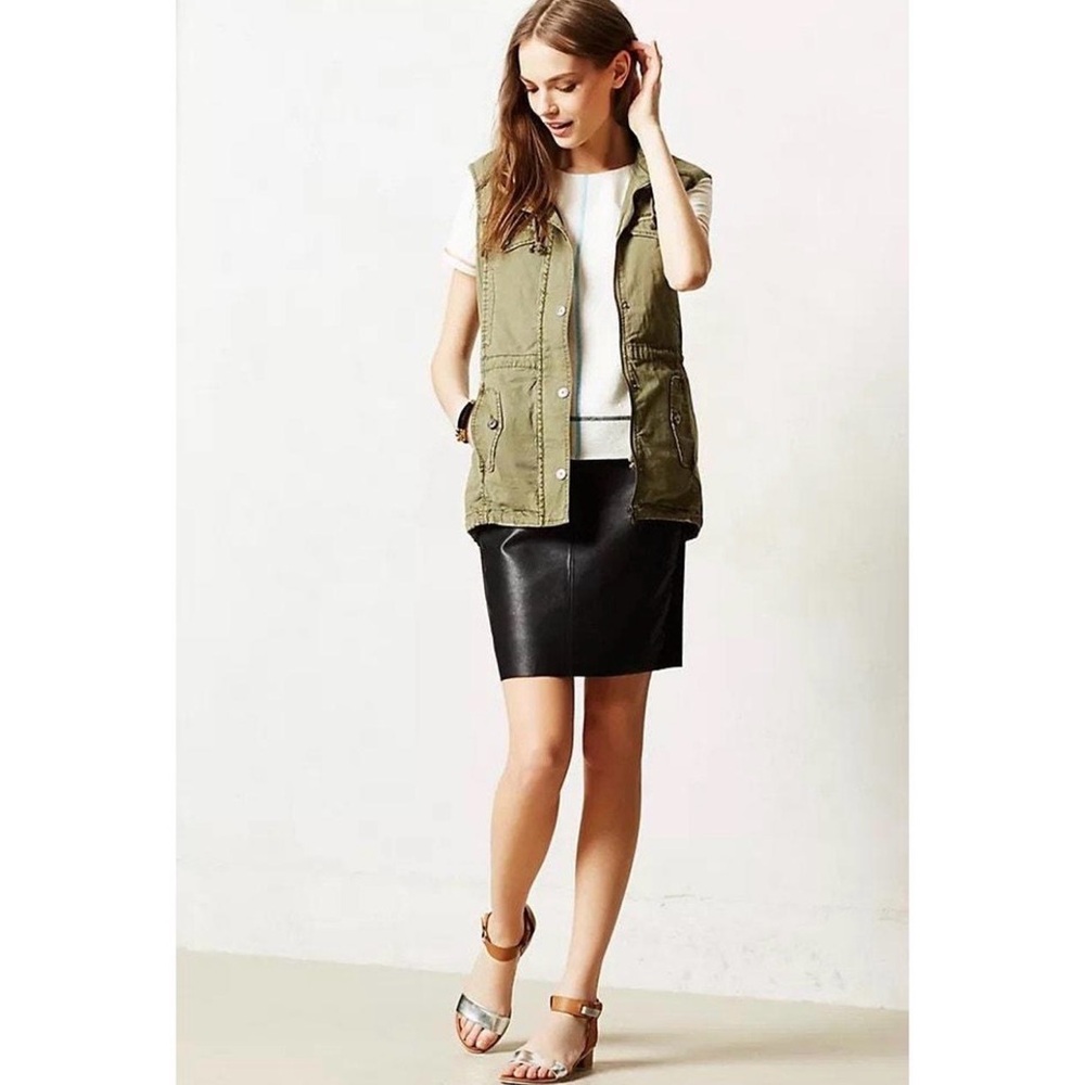 Marrakech for Anthropologie army green utility vest, hood & drawstring waist XS